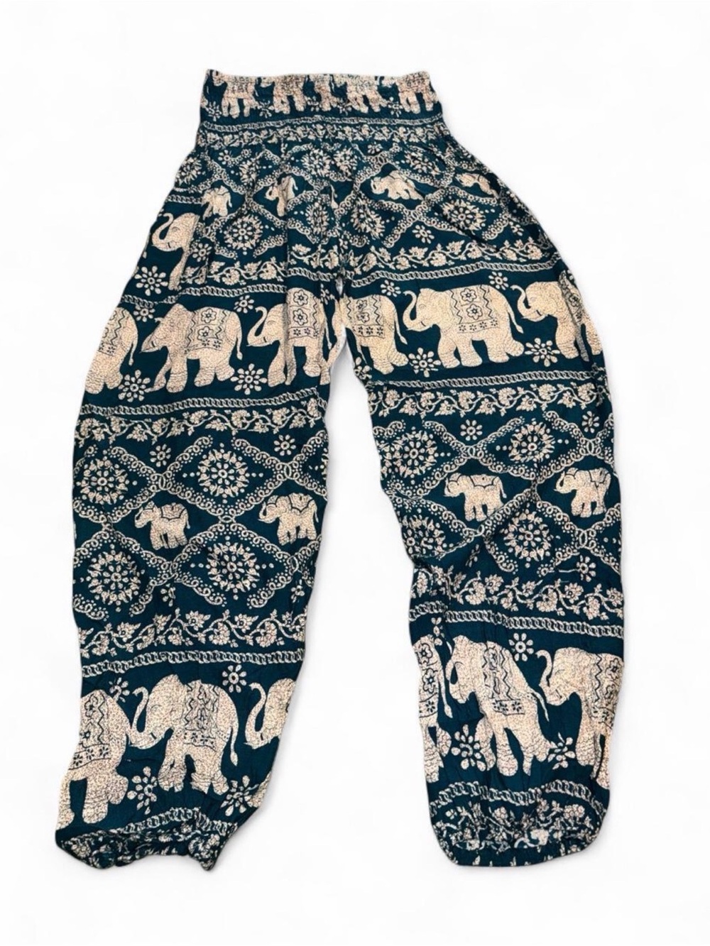 Wide Leg Elephant Print Pants - Navy